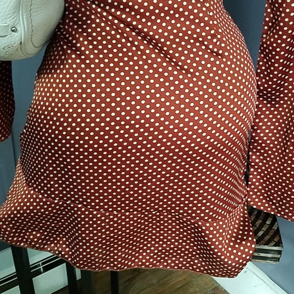 Copper Polka Dot Faux Wrap Dress - Picture 6 of 8